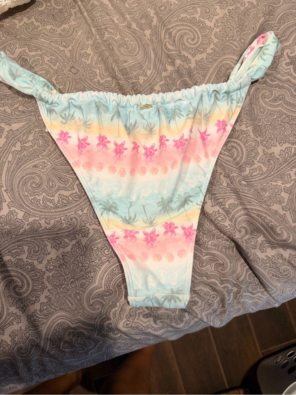 Hollister Pastel Tie-Dye Floral Bikini Bottom - Pink, Mint & Yellow